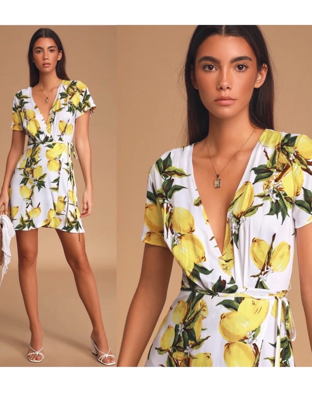 Lulus Ala Tart Lemon Print Wrap Dress XL